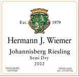 Hermann J. Wiemer - Johannisberg Riesling Finger Lakes Semi-Dry 2020